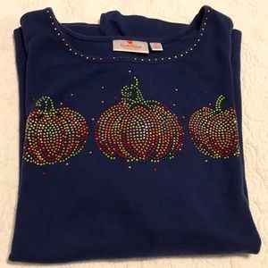 QF light navy blue t-shirt with 3 blingy pumpkins (2X)